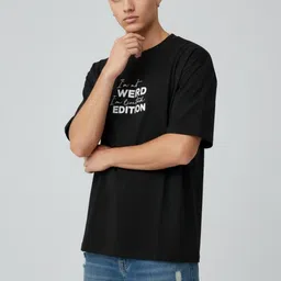 glitchez Men Black Relaxed Fit Typography Printed T-shirt-image-65