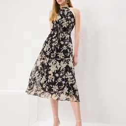 Trendyol Floral Printed Halter Neck Sleeveless Fit & Flare Midi Dress-picture-26