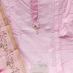 SHADOW & SAINING Embroidered Sequinned Pure Silk Semi-Stitched Dress Material image 4