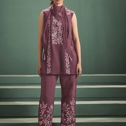 Anouk Mauve Embroidered Tunic With Trousers and Scarf-picture-23