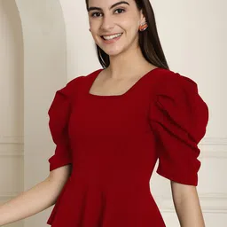 Tromko Women Pack Of 2 Solid Peplum Puff Sleeve Regular Lenth Top image 2