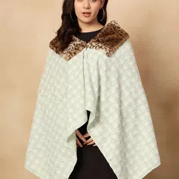 InWeave Women Checked Furry Poncho-image-48