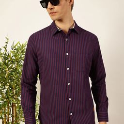 Thomas Scott Men Smart Spread Collar Vertical Striped Cotton Slim Fit Casual Shirt-picture-25