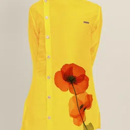 DEVOILER Boys Ethnic Motifs Printed Mandarin Collar Dupion Silk Straight Kurta image 2