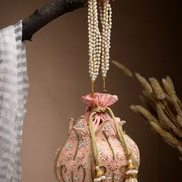 Anekaant Lotus Pastel Peach & Gold Floral Embellished Velvet Potli-picture-9