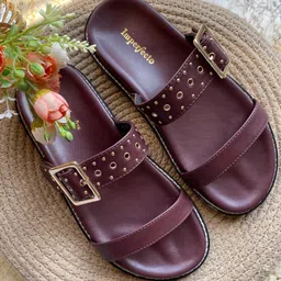 IMPERFECTO Women Embellished Open Toe Flats With Buckle Deatiled image 5