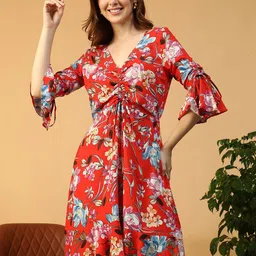 Oxolloxo Floral Print Flared Sleeve Fit & Flare Dress-picture-42