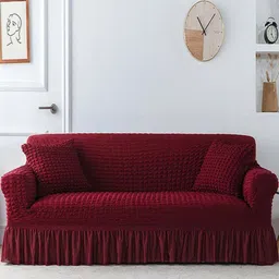 Lukzer Red Polyester 1 Piece Sofa Cover With Arms-picture-29