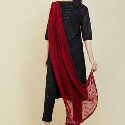 Soch Women Maroon Embroidered Dupatta image 5