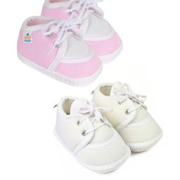 NESKA MODA Kids 2 Pair Of Pink & White Cotton Shoes Lace Booties-image-94