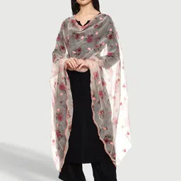 SWI Stylish Floral Printed Organza Dupatta image 4