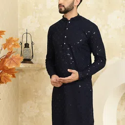 SOJANYA Ethnic Motifs Embroidered Sequinned Long Sleeves Straight Pure Cotton Kurta image 4