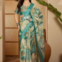 Desi Fusion Phulkari Linen Blend Saree-picture-13