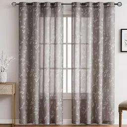 BFAM Brown & White 2 Pieces Floral Printed Room Darkening Door Curtain-picture-13