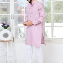 See Designs Men Woven Design Woven Design Cotton Kurta with Pyjama image 3