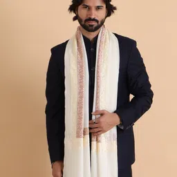 Tweedle Men Embroidered Stole with Fringes-picture-19