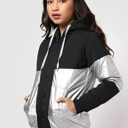 Campus Sutra Women Hooded Colourblocked Lightweight Bomber Jacket-image-64