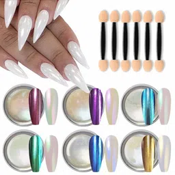 NAILWIND Set Of 6 White Pearl Chrome Nail Powder Set image 5
