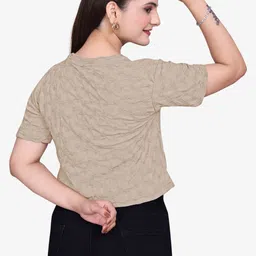 Dorell Women Textured Self Design Round Neck Crop Top image 4