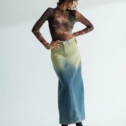 FREAKINS Colourblocked Denim Straight Maxi Skirt-picture-14