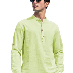 Yugnik Cotton Mandarin Collar Roll-Up Sleeves Straight Kurtas-picture-39