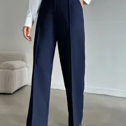 Next One Women Smart Straight Fit High-Rise Easy Wash Pleated Trousers-image-27