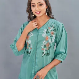 CORSICA Floral Embroidered Puff Sleeve Shirt Style Top-image-58