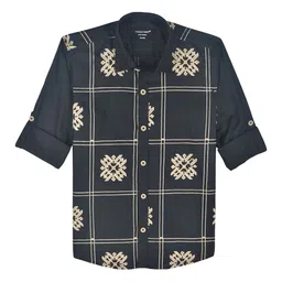 CHARCHIT Boys Comfort Geometric Embroidered Spread Collar Casual Shirt image 3