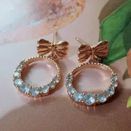 Shrim jewels Brass-Plated Artificial Stones Studded Circular Shaped Drop Earrings image 2