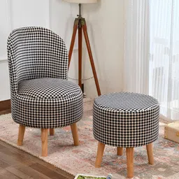 NACIA Black & White Abstract Printed Ottoman Pouffes Stool-image-11