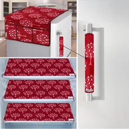 E-Retailer 5Pcs Maroon & White Printed Waterproof 3-Layered Refrigerator Covers-picture-11