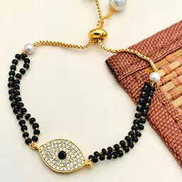 ABDESIGNS Gold-Plated Kundan Stone Studded & Beaded Mangalsutra Bracelet-picture-14