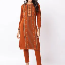 KEIKO Floral Woven Design Round Neck Acrylic Jacquard Straight Kurta-picture-35