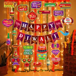 zyozique Multicolor 1st Diwali Decorations Combo-Banner,Photo Booth,Swirls-(Pack Of 37)-picture-14