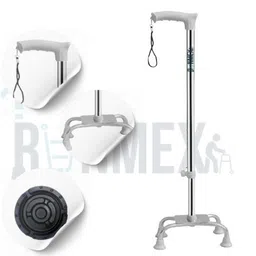 runmex Adjustable Grey Quad Cane with Broad Base Chrome Dori for Senior Support Walking Stick image 3