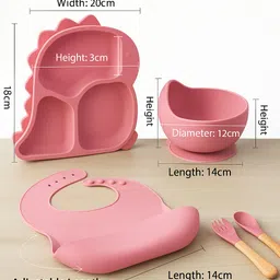 isupta Bone China 6-Piece Silicone Baby Feeding Set with Suction Base and Wooden Handles Dinner Set image 2