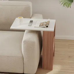 bluewud Ender End Table In Walnut & White Finish image 1