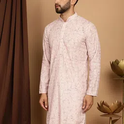 SOJANYA Checked Band Collar Thread Work Pure Cotton Straight Kurta image 5