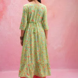 Vishudh Green Floral Printed Round Neck Mirror Work Panelled Anarkali Kurta image 4
