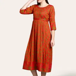 True Shape Floral Printed Maternity Fit and Flare Midi Ethnic Dress with Nursing Zips image 4