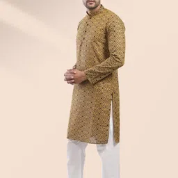 Lightpole Gometric Printed Mandarin Collar Cotton Kurta image 2