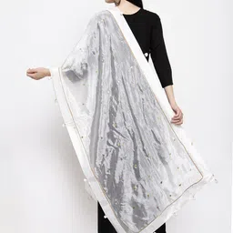 Clora Creation Polka Dots Printed Pom-Pom Border Dupatta image 4