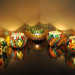 lal haveli Home Decoration Diwali Light Tealight Stand 5 Glass 5 - Cup Candle Holder Set-picture-10