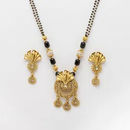 PANASH Gold-Plated & White Stone-Studded & Black Beaded Mangalsutra image 4