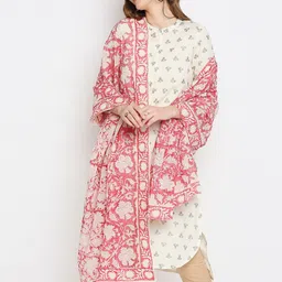 Dupatta Bazaar Pink & Cream-Coloured Printed Pure Cotton Block Print Dupatta image 2