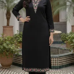 chafi collection Women Solid, Embroidered Wool Straight Kurta-picture-19