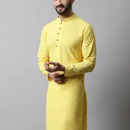 Jompers Men Yellow Thread Work Floral Kurta image 5