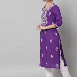 ANGITA Women Floral Printed Thread Work Floral Kurta image 5