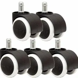 biway Nylon Castor Pin Type Revolving Chair Wheel (Black and White, Small) -Set of 5 Swivel Furniture Caster-picture-11