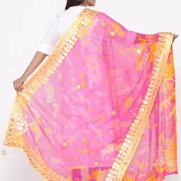 SOUNDARYA Pink & Yellow Tie and Dye Dupatta with Gotta Patti image 3